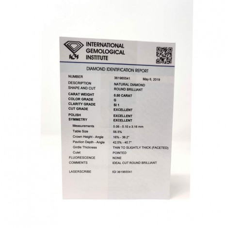 Diamante in Blister Certificato IGI 0.50 ct G SI1