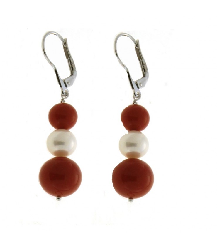 CHICNET Orecchini A Perno In Argento 925 Con Sfera Di Corallo Rosso 10mm - Donna