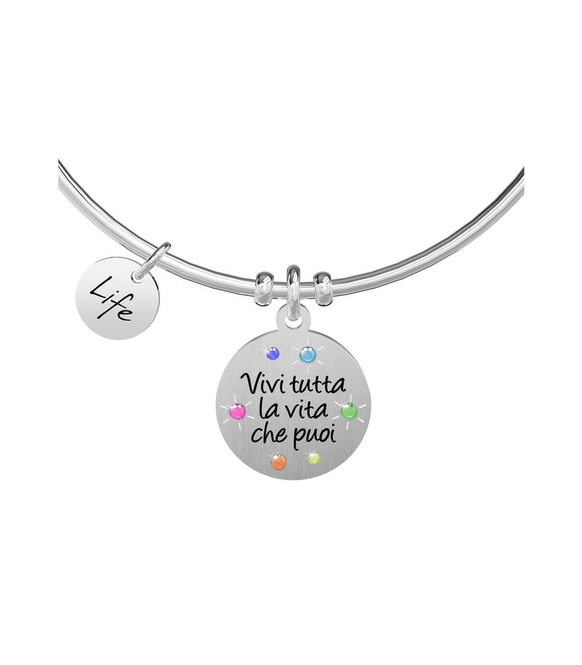 KIDULT Bracciale Donna 'La Vita è Piena Di Sorprese' - Catena Rolò Con Ciondolo Nero E Cristallo - Acciaio 316L - Philosophy Collection