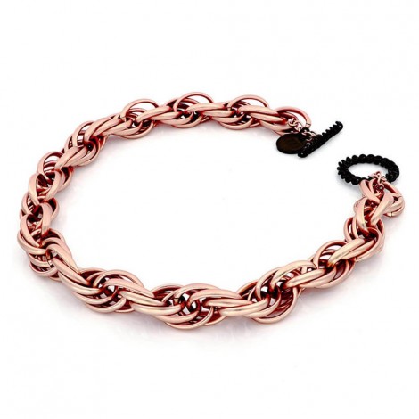 Collana Girocollo Unoaerre Bronzo Rosato Chiusura Nera EXH5005