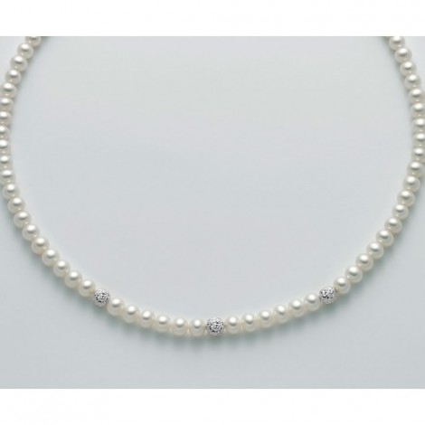 Collana Miluna Filo di Perle Bianche Diametro 6mm e Sfere Sfaccettate Oro Bianco 18Kt PCL4982B