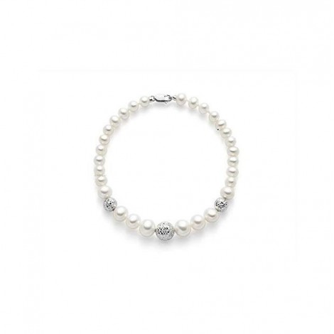 Bracciale Donna Miluna Perle Diametro 6mm con 3 Perle In Oro Bianco 18kt Satinato PBR2305B
