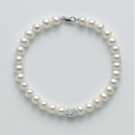 Bracciale Donna Miluna Perle Diametro 6mm con 1 Perla In Oro Bianco 18kt Satinato PBR2307B