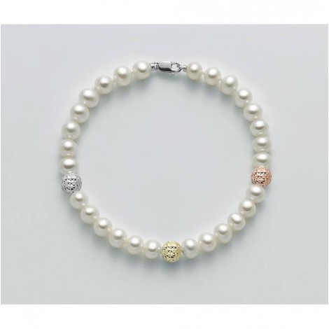 Bracciale Donna Miluna Perle Diametro 5,5mm con 3 Perle In Oro 18kt Satinato PBR2838