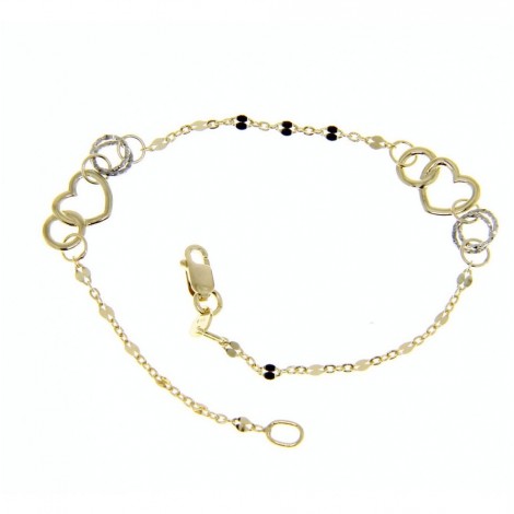 Bracciale Raggi in Oro Giallo e Oro Bianco Cuori e Cerchi 9kt