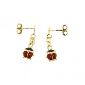 Orecchini Donna Raggi Pendente Coccinella  in Oro Giallo 9kt