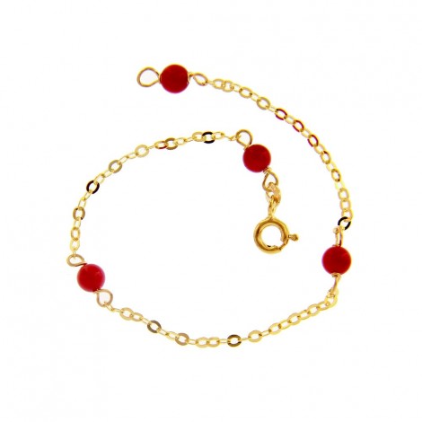 Bracciale Junior Raggi Sfere Smaltate Rosso e Oro Giallo 9kt