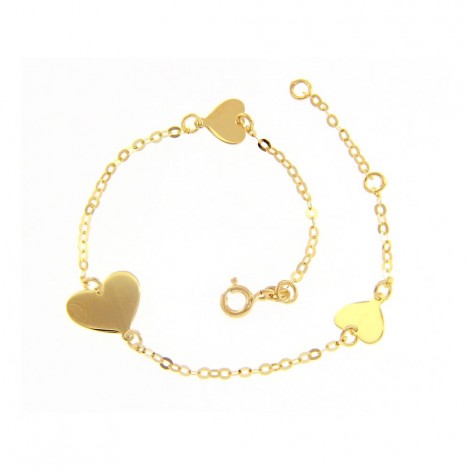 Bracciale Raggi Junior Catena Tre Cuori Oro Giallo 9kt