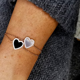 Bracciale Donna Raggi Cuore Madreperla Nero Zirconi Argento Rosa