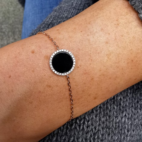 Bracciale Donna Raggi Tondo Madreperla Nero Zirconi Argento Rosa