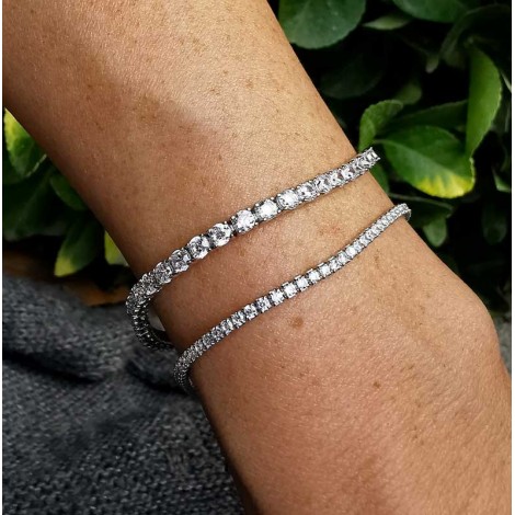 HinDaLi Set Di 2 Bracciali Tennis Donna Con Zirconi, Placcati Argento E Oro Rosa, Regolabili (19+6 Cm), Ipoallergenici, Regalo