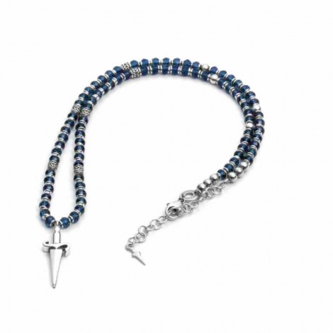 Collana Uomo Cesare Paciotti Argento 925 Sfere Blu e Pugnale JPCL1669V