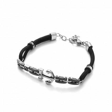 Bracciale Uomo Cesare Paciotti Corda e Ceramica Ancora Nero Blu 4UBR2740