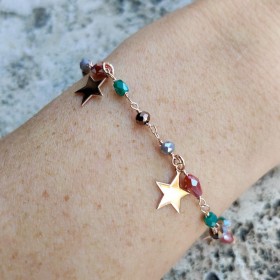 Bracciale Donna Raggi Stelle Argento 925 Rosa Pietre Colorate