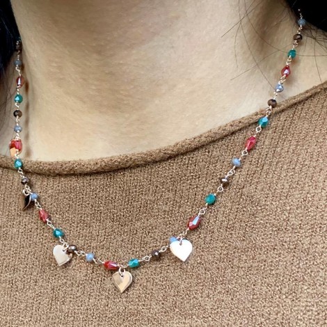 Collana Raggi Pietre Colorate Cuori Pendenti