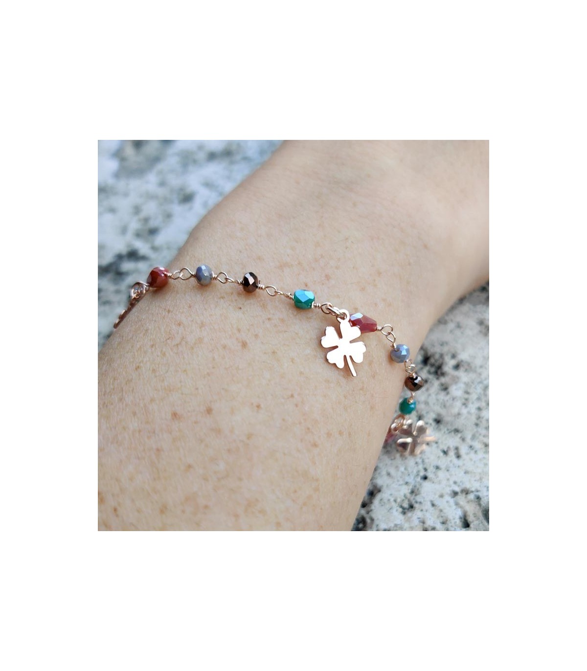 Bracciale Portafortuna Quadrifoglio In Argento 925 | 17,7 Cm Con Moschettone