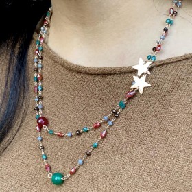 Collana Lunga Raggi Pietre Colorate Stelle