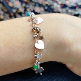 Bracciale Donna Raggi Cuori Stelle Argento 925 Rosa Pietre Colorate e Perle