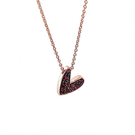 Collana Raggi Oro Rosa 9kt Cuore Rubini 0,14kt PGIRCU/R