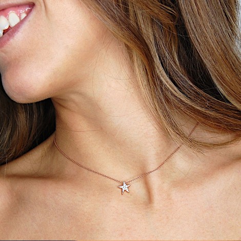 Collana Raggi Oro Rosa 9kt Stella Diamanti 0,08ct PGIRSTAR/B