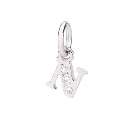 Ciondolo Dodo Lettera N Oro Bianco 18Kt Diamanti DLETPOB/B/N