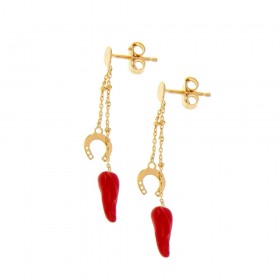 Raggi Orecchini Pendenti Donna Simboli Fortuna Oro Giallo 18k