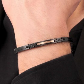 Bracciale Uomo Sector Acciaio Nero Rosé Cristalli Neri SAFT26