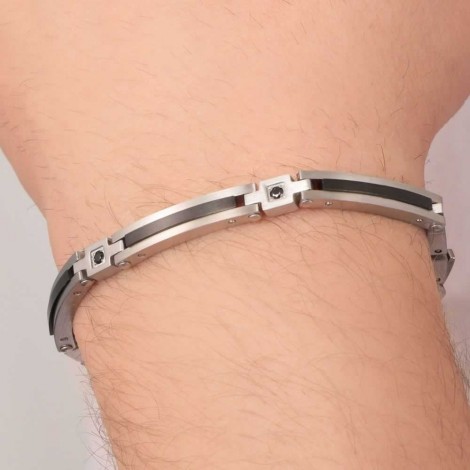 Bracciale Uomo Sector Acciaio Cristalli Neri SAFT27