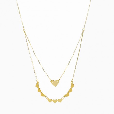 CARISSIMA Collana In Oro Giallo 9ct Con Tre Cuori - 46 Cm, Eleganza Italiana Per Donna