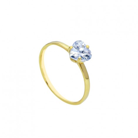 Anello Raggi Oro Giallo 9kt Cuore Zircone Bianco