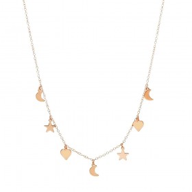 Collana Donna Raggi Stelle Cuori Luna Oro Rosa 9kt