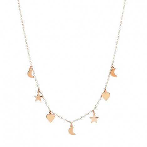 Collana Donna Raggi Stelle Cuori Luna Oro Rosa 9kt