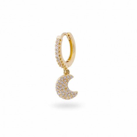 Monorecchino Raggi Argento 925 Dorato Luna Zirconi
