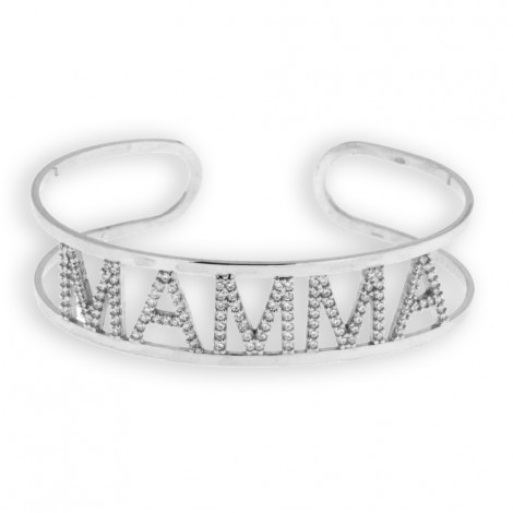 Bracciale Rigido Donna Raggi Argento 925 Zirconi Mamma