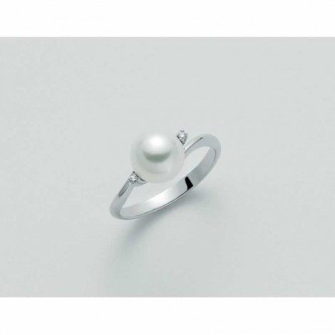 Anello Miluna Oro Bianco Perla 7,5mm Diamanti 0,04ct PLI1641