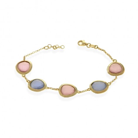 Bracciale Raggi Argento 925 Dorato Pietre Rosa Azzurre