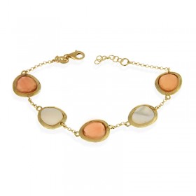 Bracciale Raggi Argento 925 Dorato Pietre Arancioni Madreperla