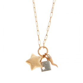 Collana Donna Raggi Ciondoli Argento 925 Rosé Zirconi Catena Forzatina