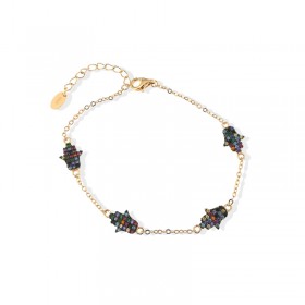 Bracciale Mano di Fatima Argento Rosato Zirconi Colorati