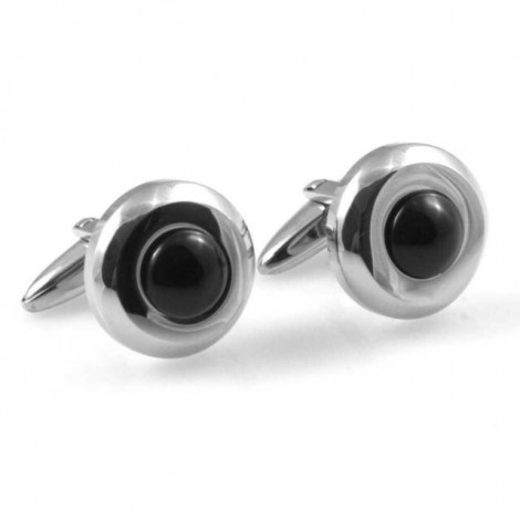 Gemelli Uomo Raggi in Argento 925 Modello Tondocon Onice