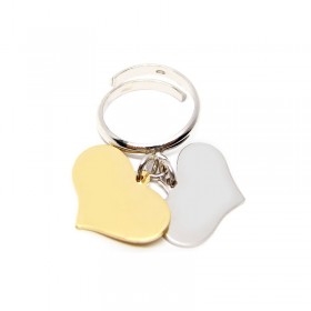 Anello Donna Raggi Due Cuori Pendenti Argento Dorato