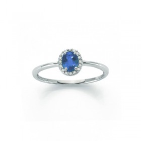 Anello Donna Raggi Oro Bianco 9kt Zaffiro 0,25ct Diamante 0,05 G SI