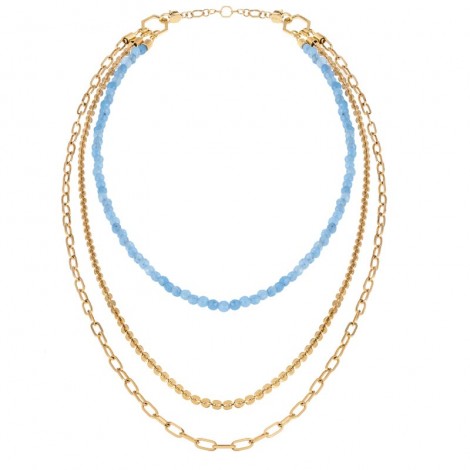 Breil Collana Donna Kaleido Tre Giri Acciaio Gold Giada Azzurra TJ3006