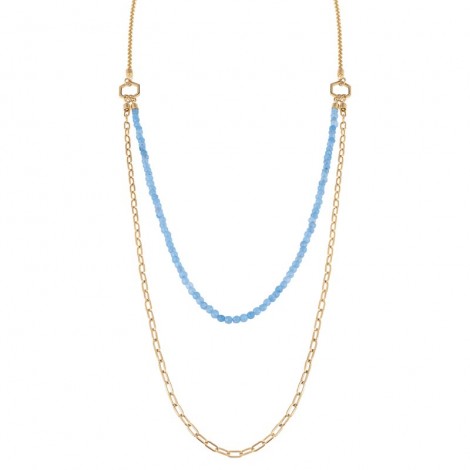 Breil Collana Donna Kaleido Tre Giri Acciaio Gold Giada Azzurra TJ3006