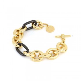 Unoaerre Bracciale Donna Bronzo Dorato Lucido Nero Ovali EXB4795