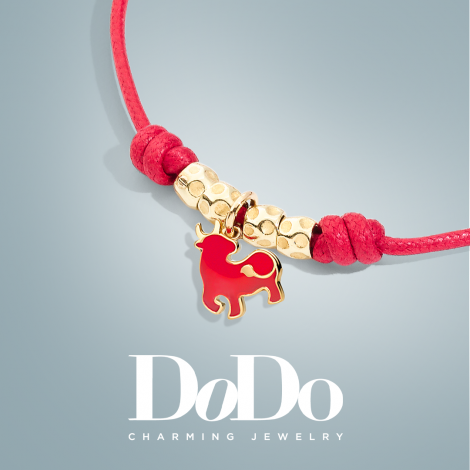 Ciondolo Dodo Bue Oro Giallo 18Kt Smalto Rosso DMCZ/BULOG