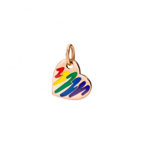 Charm Dodo Cuore Arcobaleno Oro Rosa 9kt Smalto Colorato