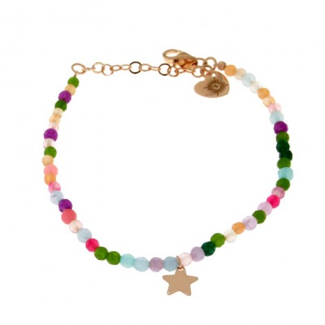 Bracciale Raggi Argento 925 Rosato Stella Pietre Multicolor Arcobaleno