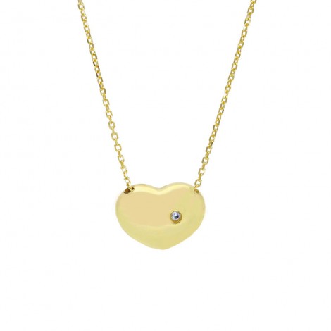 Collana Cuore Bombato Oro Giallo 9kt Zircone