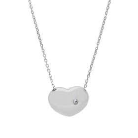 Collana Cuore Bombato Oro Bianco 9kt Zircone
